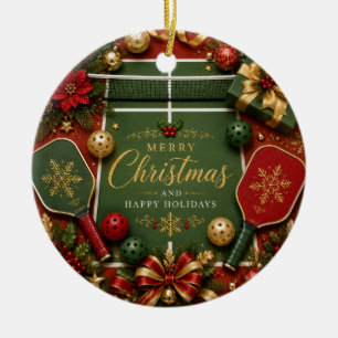 Pickleball mit Weihnachtsrahmen Keramik Ornament