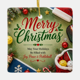 Pickleball mit Weihnachtsrahmen Keramikornament