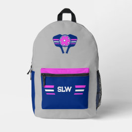 Pickleball Monogram Grau, Navy Blue & Pink Bedruckter Rucksack