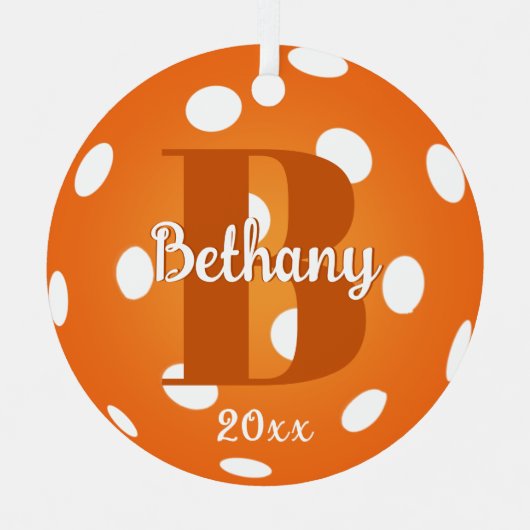 Pickleball Monogram Name Orange Ornament Aus Metall (Vorderseite)