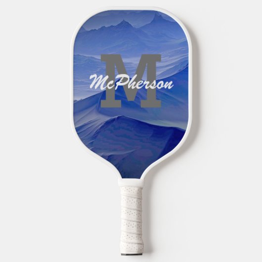 Pickleball Monogram und Name Blue Background Pickleball Schläger (Vorderseite)