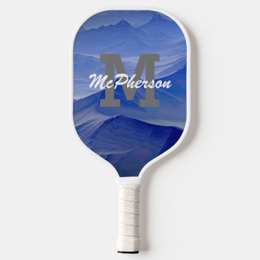 Pickleball Monogram und Name Blue Background Schläger (Rückseite)