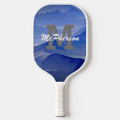 Pickleball Monogram und Name Blue Background Schläger (Vorderseite)