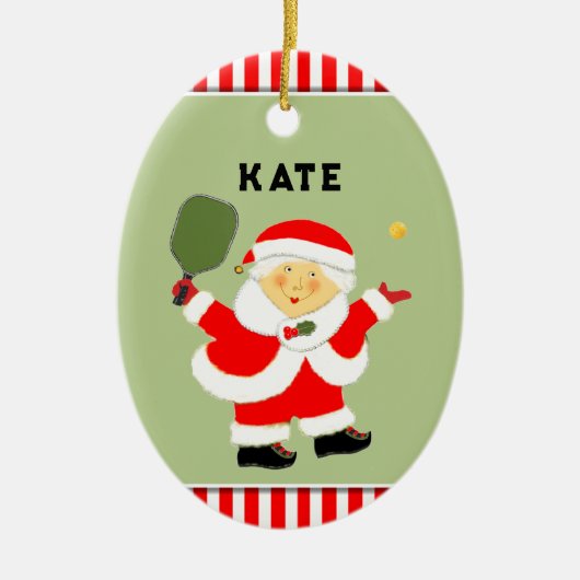 Pickleball Mrs Claus Collectible Keramik Ornament (Vorne)
