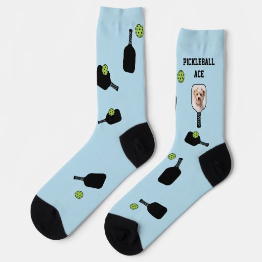 Pickleball Muster Foto Blau Personalisiert Socken (Linkes Detail)