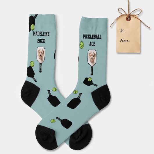 Pickleball Muster Pet Foto Aquamarin Personalisier Socken