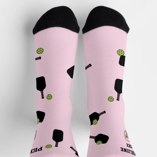 Pickleball Muster Pet Foto Rosa Personalisiert Socken (Oben)
