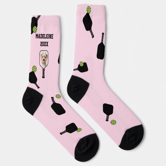 Pickleball Muster Pet Foto Rosa Personalisiert Socken (Rechts)