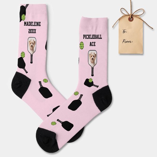 Pickleball Muster Pet Foto Rosa Personalisiert Socken