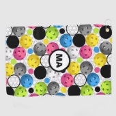 Pickleball Muster rosa Initialen Sweat Handtuch (Horizontal)