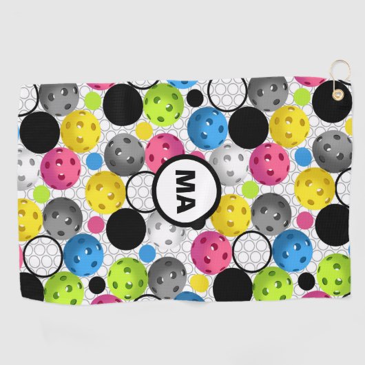 Pickleball Muster rosa Initialen Sweat Handtuch (Horizontal)