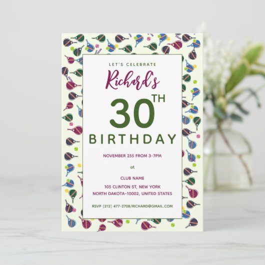 Pickleball Muster Stil farbenfroh Pickleball Gebur Einladung (Stehend Vorderseite)