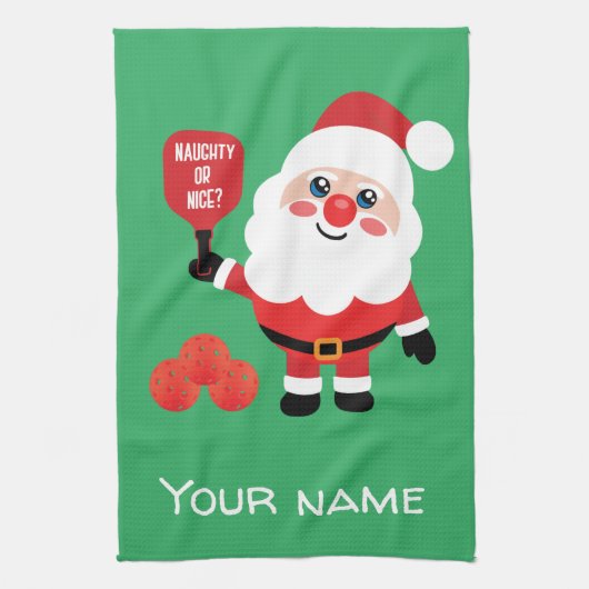 Pickleball Naughty oder nice Santa Green Geschirrtuch (Vertikal)