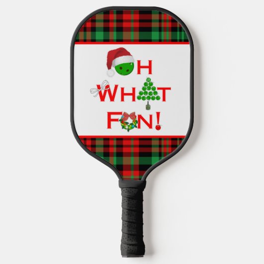 Pickleball Oh What Fun Red and Green Kariert Schläger (Vorderseite)
