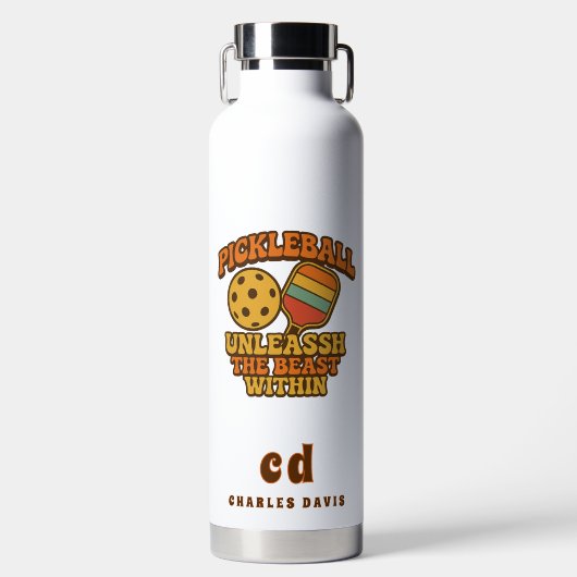 Pickleball Orange fun Zitat Retro-Monogramm Trinkflasche (Vorderseite)