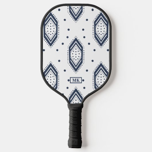 Pickleball-Paddel mit blauer und weißer Geometrie Pickleball Schläger (Rückseite)
