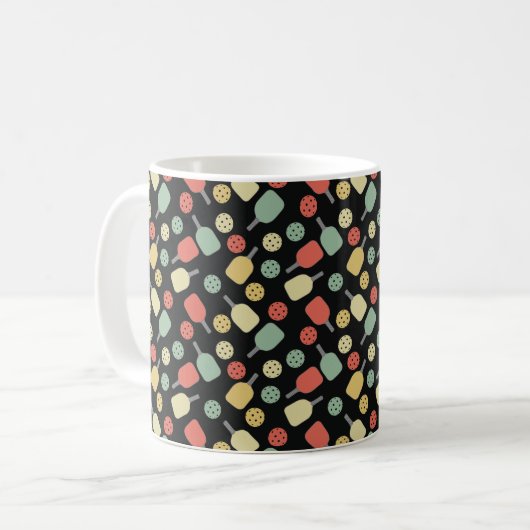Pickleball-Paddel und Kugelmuster Kaffeetasse (Vorderseite Links)