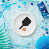 Pickleball-Paddel und orangefarbenes Pickleball Pappteller (Party)