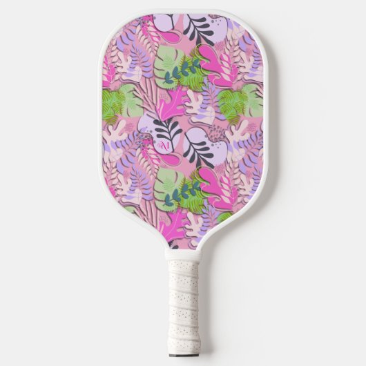 Pickleball Paddle: Abstrakte Blätter (rosa/lila) Schläger (Vorderseite)