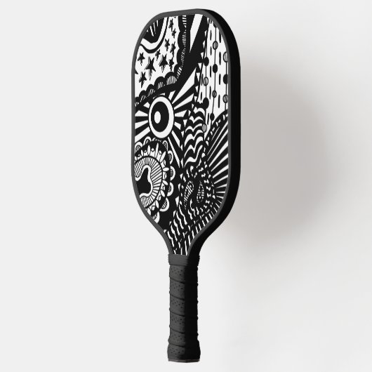 Pickleball Paddle Art Schwarz-weiß Doodle (Links)