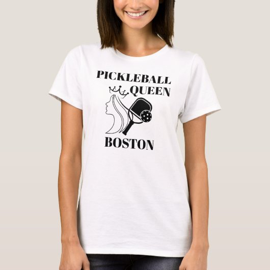 Pickleball Paddle & Ball Queen Boston Niedlich Cus T-Shirt (Vorderseite)