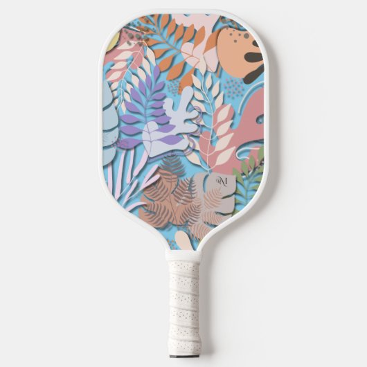 Pickleball Paddle: Bio Blätter (blau/gelb) Schläger (Vorderseite)