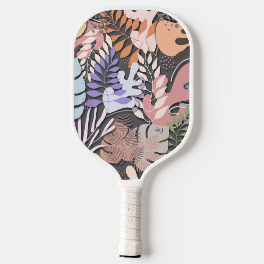 Pickleball Paddle: Bio Blätter (rosa/grau) Schläger (Rückseite)