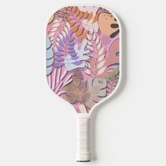 Pickleball Paddle: Bio Blätter (rosa/grau) Schläger (Vorderseite)