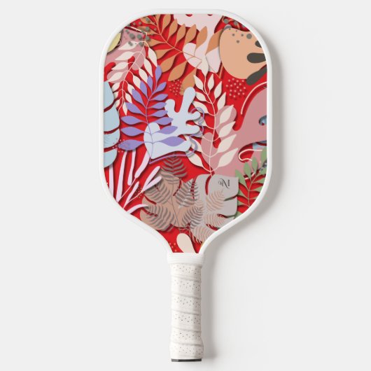 Pickleball Paddle: Bio Blätter (rot/schwarz) Schläger (Vorderseite)