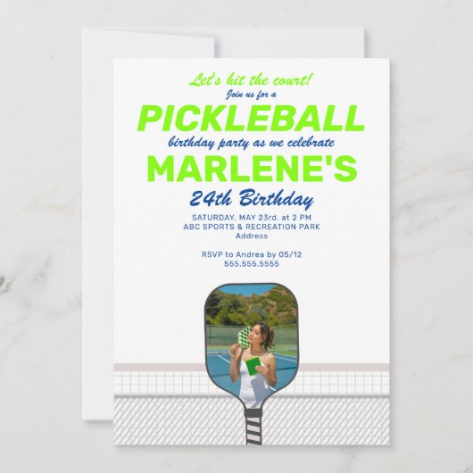 Pickleball Paddle Foto Dink Preppy Birthday Party Einladung (Vorderseite)