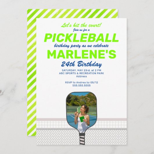Pickleball Paddle Foto Dink Preppy Birthday Party Einladung (Vorne/Hinten)