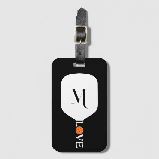 Pickleball Paddle Liebe Orange Ball Personalisiert Gepäckanhänger (Vorderseite Vertikal)