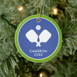 Pickleball-Paddle-Logo Blau Grün Personalisiert Keramik Ornament