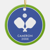 Pickleball-Paddle-Logo Blau Grün Personalisiert Keramik Ornament (Vorne)