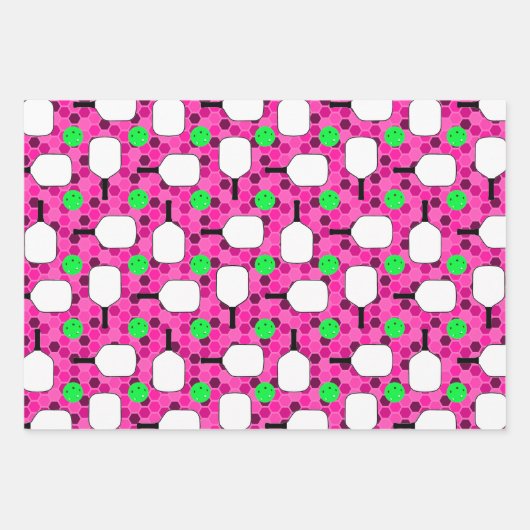 Pickleball Paddle - Magenta Honeycomb Hexagons Geschenkpapier Set (Vorderseite)