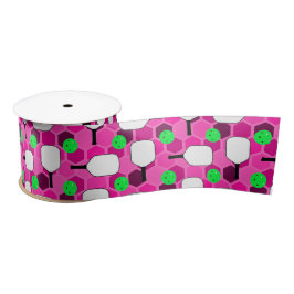 Pickleball Paddle - Magenta Honeycomb Hexagons Satinband