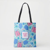 Pickleball Paddle und Balls Blue Preppy Monogram Tasche (Vorderseite)