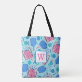 Pickleball Paddle und Balls Blue Preppy Monogram Tasche (Rückseite)
