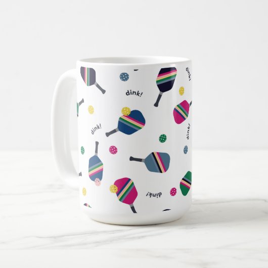 Pickleball Paddle und Fun Ball Blue Green Pink Kaffeetasse (Vorderseite Links)