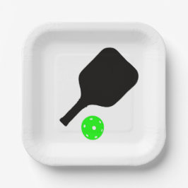 Pickleball-Paddle und grüne Bälle Pappteller