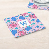 Pickleball Paddles and Balls Rosa Preppy Rechteckiger Pappuntersetzer (angewinkelt)