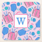 Pickleball Paddles and Balls Rosa Preppy Rechteckiger Pappuntersetzer (Vorderseite)