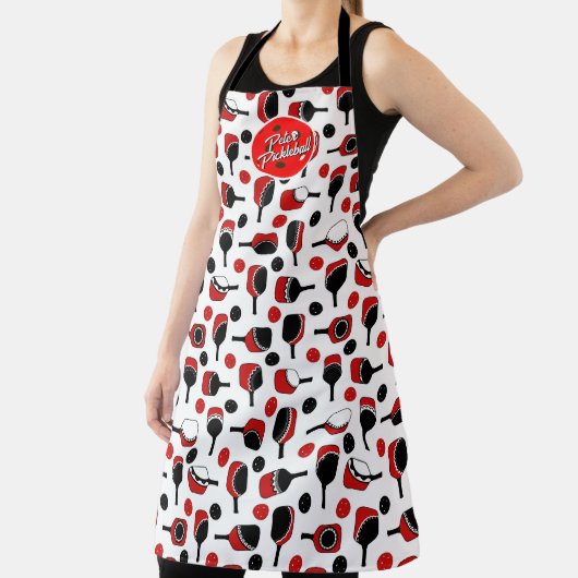 Pickleball Paddles Balls Black Red Personalisiert Schürze (InSitu)