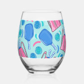 Pickleball Paddles & Balls Blue Preppy Weinglas Ohne Stiel (Rückseite)