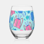 Pickleball Paddles & Balls Blue Preppy Weinglas Ohne Stiel (Links)