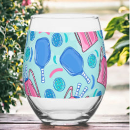 Pickleball Paddles & Balls Blue Preppy Weinglas Ohne Stiel