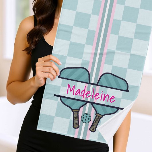 Pickleball Paddles Blue Schachbretts Personalisier Badehandtuch