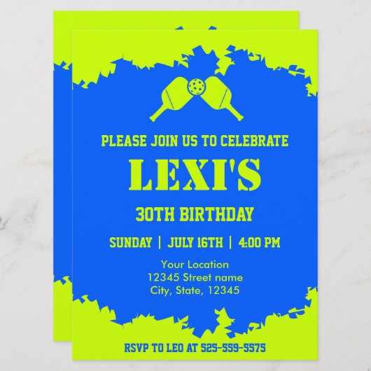 Pickleball Paddles Geburtstagsparty Einladung (Vorne/Hinten)