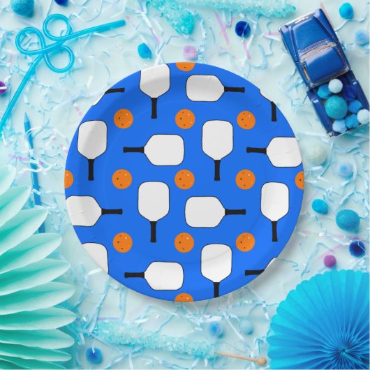 Pickleball Paddles, Orange Pickleball Balls, blau Pappteller (Party)