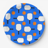Pickleball Paddles, Orange Pickleball Balls, blau Pappteller (Vorderseite)